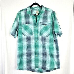 LL Bean Men's Shirt Green Gray Plaid Button Up Short Sleeve Size Large‎ Tall